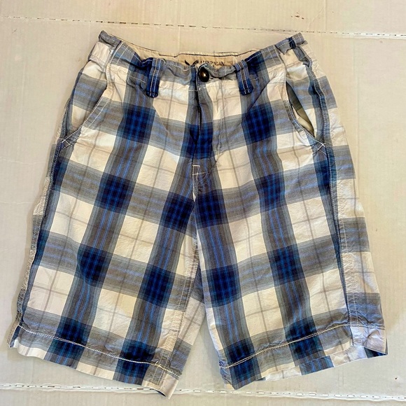 American Eagle Men Longer Length 26W Blue Check Pattern Shorts - Picture 1 of 4